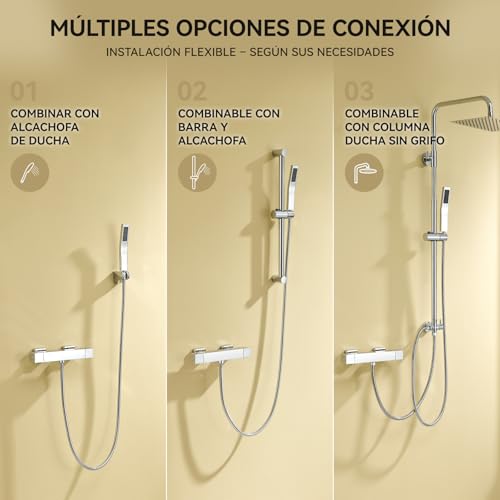 Auralum Grifo Termostático de Ducha, Cuerpo Frío Antiquemaduras con Botón de Seguridad 38°C, Mezclador Termostático de Pared, Cartucho Antical, Centros Ajustables 135-165 mm, Salida G1/2'', Cromo