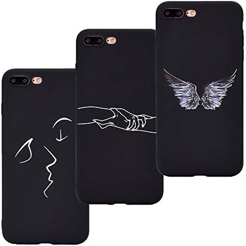 CUAgain 3 x Compatible with iPhone 8 Plus/iPhone 7 Plus Case Silicone Black Cute Simple Pattern Design Pretty iPhone 8 Plus Core Cover Ultra Thin Slim Protective Bumper Girls Boys Men Women - B