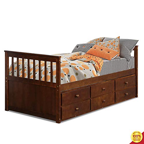 Platform Captains Twin Daybed With Trundle Bed And Storage Drawers Brown