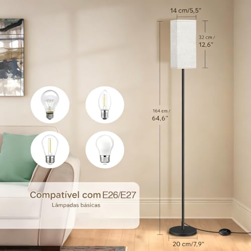Luminária de Chão para Sala, Moderna Abajur Chão com 9W Lâmpada de LED, 3 Temperaturas de Cor, Abajur de Chão para Quarto, Escritório, Sala de Aula, Dormitório - 110V/240V
