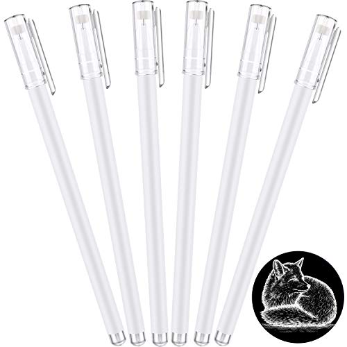 Frienda 0.6 mm White Gel Pen for Artists Dark Papers Drawing Highlight Art Design Supplies, Fine Tip Gold, Silver, White Ink Pen Highlight Sketching Pens (6 White)
