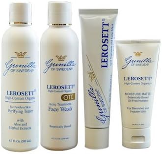 LEROSETT 4-Part Organic Acne System Based on Nutrient Rich Organic Aloe- Naturally Medicated- Treats and Prevents Breakouts- Nourishes Skin- Antibacterial- Anti-Inflammatory-Oil-Free