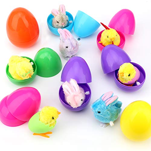 Sizonjoy 12 Filled Easter Eggs with Wind-Up Toys,Easter Theme Party Favor,Basket Stuffers Fillers, Easter Eggs Huntï¼ˆChicks & Bunniesï¼‰