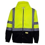 New York Hi-Viz Workwear H9012 Men's ANSI Class 3 High Visibility Class 3 Sweatshirt, Full Zip Hooded, Lightweight, Black Bottom (Large)