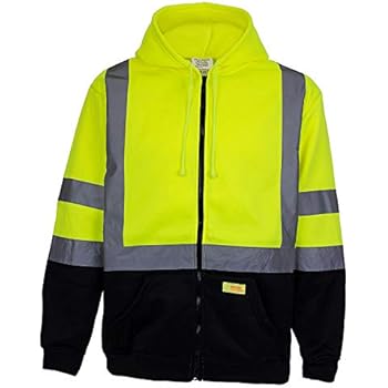 New York Hi-Viz Workwear H9012 Men's ANSI Class 3 High Visibility Class 3 Sweatshirt, Full Zip Hooded, Lightweight, Black Bottom (Large)