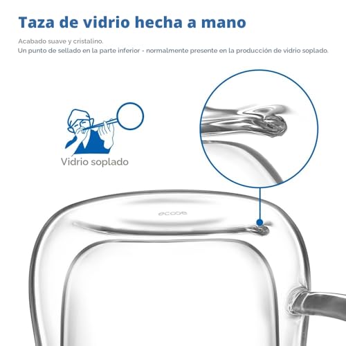 ecooe Set of 2 Double Walled Coffee Cups for Latte Macchiato - Borosilicate Glass, 2 Pack, 240 ml, with Handle for Cappuccino, Tea, Ice, Milk, Beer