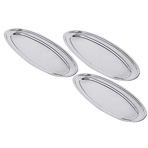 Kosma Set of 3 Stainless Steel Oval Plates 50cm - Mirror Finish Serving Meat Platter | Serving Dish | Multi Purpose Durable Kitchenware