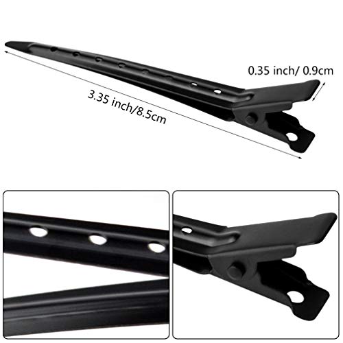 24 Packs Duck Bill Clips, Bantoye 3.35 Inches Rustproof Metal Alligator Curl Clips with Holes for Hair Styling, Hair Coloring, Black - Thumbnail 2