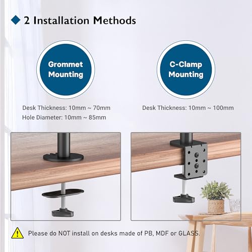 BONTEC 2 Screen PC Monitor Stand for 13-27 Inch Monitors, Height Adjustable PC Monitor Arm, Tilt, Rotatable and Swivel, Max Weight 10 kg, VESA 75/100