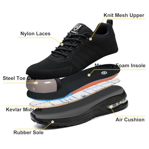 Baofular Safety Trainers Men Womens Steel Toe Trainers Lightweight Comfortable Safety Shoes Work Trainers Non Slip & Breathable