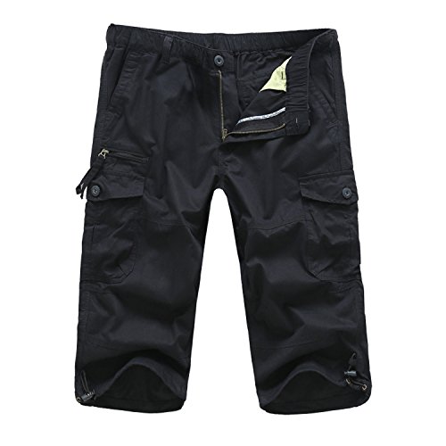 EKLENTSON Men's Work Shorts Below Knee Cotton Classic Climbing Shorts Bermudas Capri Shorts Black - Thumbnail 2