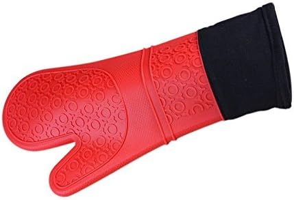 Oven Mitts Decorative, Oven Mitts Bulk Long Silicone Oven Mitts BBQ Heat Resistant Grilling Cooking Oven Glove 1PC, Oven Mitts Set, Oven Mitts For Kids (Red)