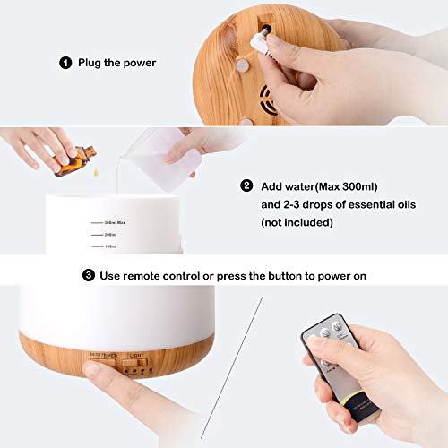 Himetsuya-300ml-Essential-Oil-Diffuser-Wood-Grain-Ultrasonic-Oil-Diffuser-Humidifier-Auto-Off-Quiet-Aroma-Cool-Mist-Diffuser-with-Remote-Control-Timer-7-Colors-Light-for-Baby-Bedroom-Office