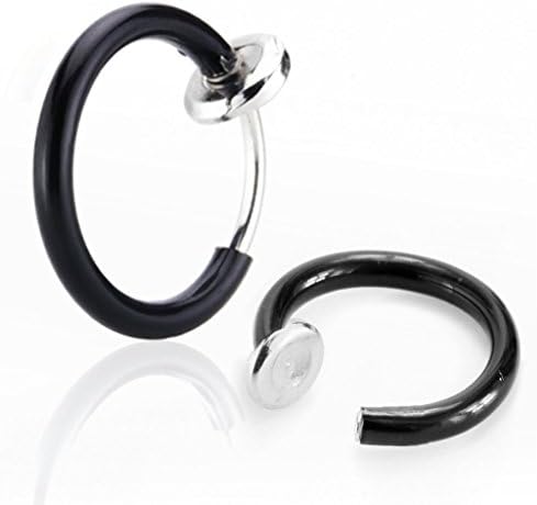 Us-Charisma Stainless Steel Body Piercing Jewelry Nose Studs Gothic Clip On Non Hoops Fake Nose Lip Ear Rings Black 1 Pair 8mm
