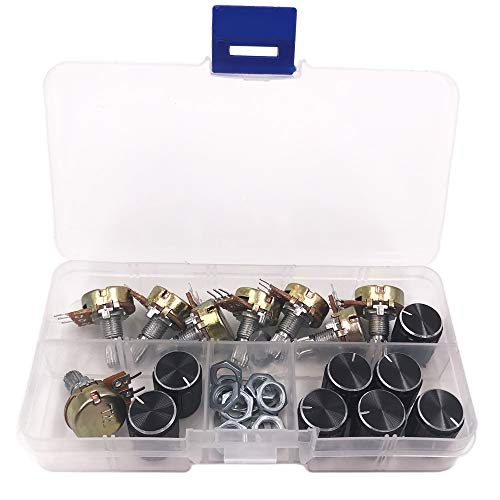 Seloky 8 PCS B10K 10K Ohm Knurled Shaft Linear Rotary Taper Potentiometer with Black Knob(WH148) Kit