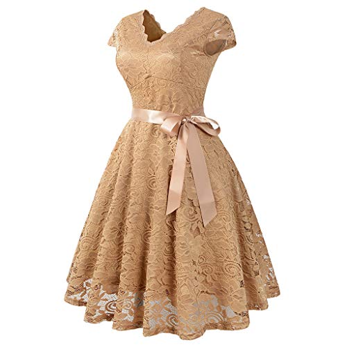 Dress for Women, Botrong Ball Party Lace Panel V-Neck Short Sleeve Vintage Waist Lace Dress
