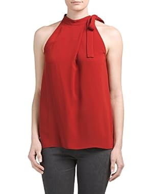 Maysprin Admiral Crepe Sleeveless Tie-Neck Top, Red Oak