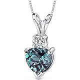 14 Karat White Gold Heart Shape 1.00 Carats Created Alexandrite Diamond Pendant