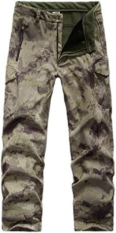 Rising On Stylish Winter Soft Shell Tactical Military Camouflage Pants Men Windproof Waterproof Warm Camo Army Fleece Pants Khaki CamoLarge