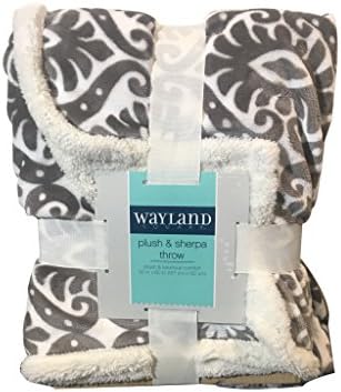 Wayland Square Plush &amp; Sherpa Throw (White with Grey Print)