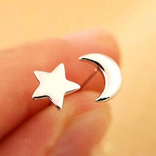 One Pair Set Of Sterling Silver Star And Moon Stud Earring