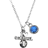 Personalized Love Softball Necklace with Birthstone Charm, Custom Girls Softball Gift, Softball Pendent Jewelry, Softball Player Gift