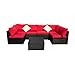 Outdoor Patio Furniture 7-pieces PE Rattan Wicker Sectional Red Cushioned Sofa Sets with 2 Pillows