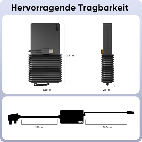 300W Laptop Power Supply Charging Cable for Lenovo Legion 5 5i 5P 7 7i Pro 15 16 17 R9000P R9000K Y9000K Y9000X, ADL300SDC3A GX21F23045 SA10R16956 5A10W86289 20V 20V 15A AC Adapter Charger