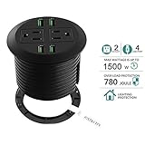 Desktop Power Grommet with USB,Hidden Power Socket. Desk Hole Grommet Outlet,Easy Access to 2 power Source Along with 4 USB Power Port Connections