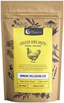 Organic Free-Range Chicken Bone Broth Powder Turmeric - Naturally-Occurring Collagen, Vitamins, & Minerals - 12-Hour Slow-Cook for Max Nutrients, Digestion, Joint Health, & Stress Relief