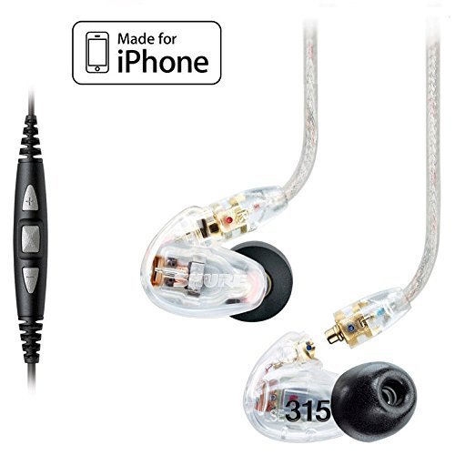 Shure SE315 Earphones, CBL-M+-K-EFS Music Phone Cable with Remote and Mic for iPhone, iPod and iPad - Clear