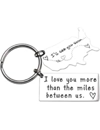 Love Keychains for Couples I Love You More Than The Miles Between Us I Will See You Soon Long Distance Relationship Gift Boyfriend Gift Girlfriend Gifts Going Away Gift State Keychain (Keychain)