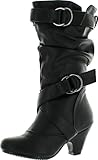 Pauline-39K Jr Girls Slouch Buckle High Heel Mid Calf Boots