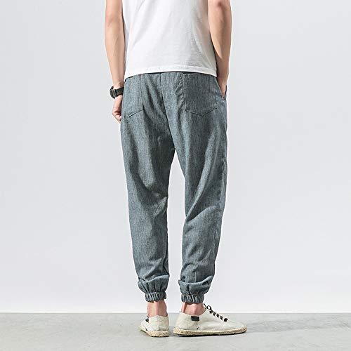 BingYELH Men's Drawstring Casual Beach Trousers Linen Summer Pants Elastic Waist Lounge Pajama Jogger Loose Fit Yoga Pants Blue