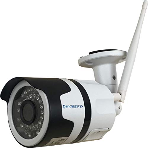 Microseven 1080P HD WiFi Outdoor Camera, Alexa, Audio, 128GB SD Card Slot, Motion Detection, Night Vision Bullet IP Camera,Free 24hr Cloud Storage, Waterproof Security Camera, ONVIF, Surveillance CCTV