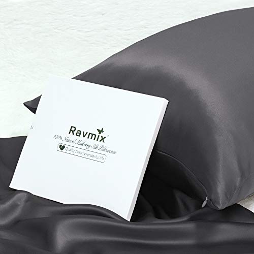 Ravmix 100% Pure Natural Silk Pillowcase for Hair and Skin with Hidden Zipper Queen Size 21 Momme 600TC Hypoallergenic Soft Breathable Both Sides Silk, 20×30inches, 1PCS, Space Gray - Thumbnail 5