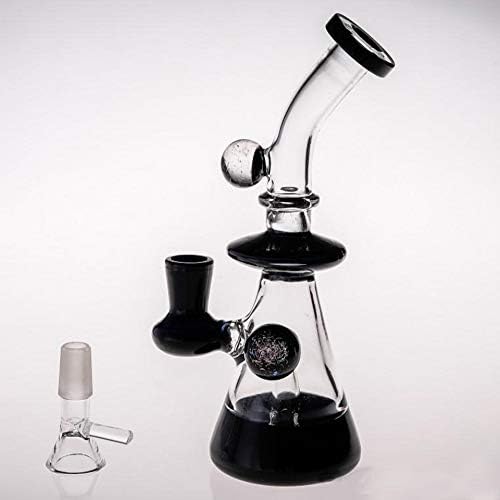 LSN 8" Tall Black UV Glass Bong Ice Water Pipe Hookahs Percolator (14.4 mm Joint)