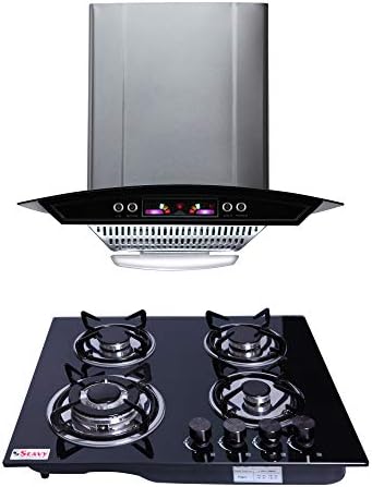 Seavy Kitchen Chimney Combo with Hob, 60cm 1100M3/hr Suction Chimney + 4 Burner Italian Hob (Altis 60)