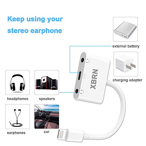 XBRN 3 in 1 Phone Headphone Adapter, 3.5 mm Headphone Jack Adapter Dual Aux Audio and Charge Splitter Cable Connector Compatible iPX/8/8 Plus/7/7 Plus - Thumbnail 5