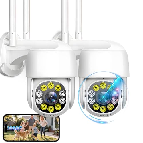 lemonsea Camara de Seguridad Exterior, 2PCS Camaras de Seguridad WiFi con Visión Nocturna y Audio, 1080P, Cámaras de Vigilancia Exterior 360°, IP66, Camara adecuadas para Tiendas, escuelas y hogares