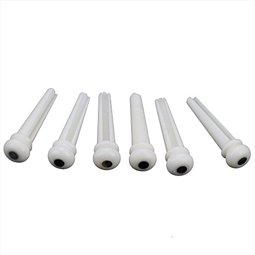 Highmoor 1 Set of 6 String Acoustic Guitar Bone Bridge Saddle and Nut and 6pcs Guitar Bone Bridge Pins Made of Real Cattle Bone Part and Accessories