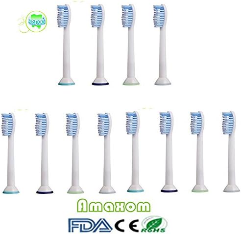 Amaxom Premium Replacement Toothbrush Heads for Philips Sonicare Sensitive Standard Size Toothbrushes HX6054(HX6053/64), 12 Count(3-pack).