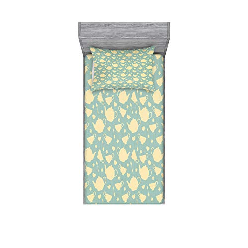Ambesonne Tea Fitted Sheet & Pillow Sham Set, Tea