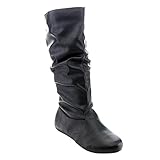 FOREVER GD90 Women's Mid-Calf Solid Color Slouch Flat Heel Boots
