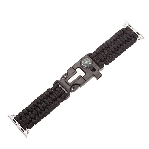 XUANTAI 42mm Apple Watch Band Paracord Replacement Band Survival Gear with Compass Whistle Flint Fire Starter Emergency Knife (Black) XUANTAI 42mm Apple Watch Band Paracord Replacement Band Survival Gear with Compass Whistle Flint Fire Starter Emergency Knife (Black)