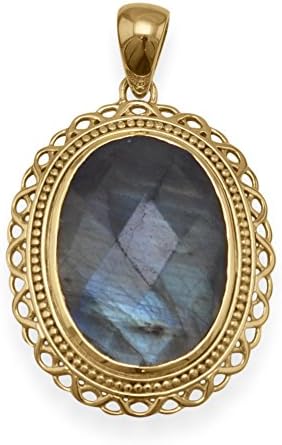 14 Karat Gold Plated Brass Pendant with Labradorite