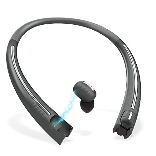 True Wireless Earbuds with Charging Neckband, Bluenin TWS Bluetooth 5.0 Headphones CVC8.0 Noise Cancelling in-Ear Earbuds Sport Sweatproof Stereo Earphones with Built in Mic (Titanium Gray)