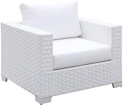 Amazon Com Furniture Of America Arthur Rattan Patio Wicker Frame Arm Chair In White Garden Outdoor