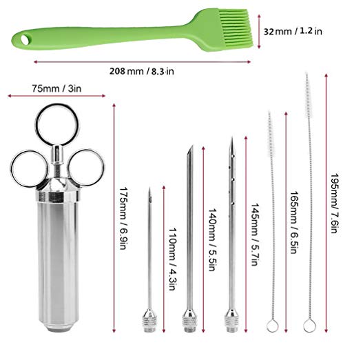 Ostrichy Meat Injector, Stainless Steel Meat Injector Syringe, Flavor Injector Food Injector Syringe Kit with 3 Marinade Injecto, 2-oz Capacity with Brush - Meat Injector Kit for Smoker, Cooking Fish