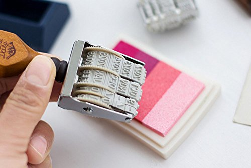 D-worthy Retro Wooden Handle & Base Roller Date Stamp, Rubber Stamp for DIY Craft Card Making Planner Scrapbooking (Brown)